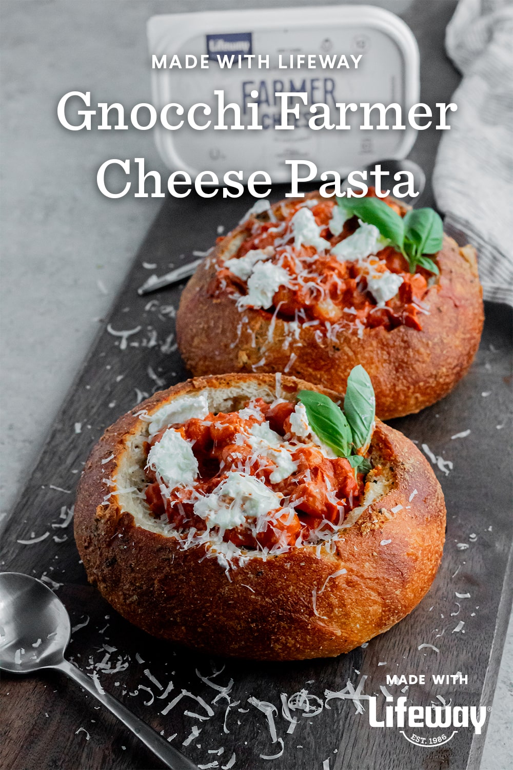 Gnocchi Farmer Cheese Pasta in a Garlic Bread Bowl